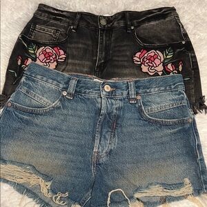 We The Free now or never  William rast floral embroidered black denim Shorts